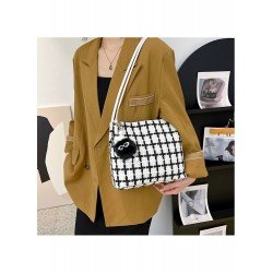 Canvas Contrast Color Grid Pendant Tote Bags  Canvas Contrast Color Grid Pendant Tote Bags