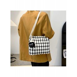 Canvas Contrast Color Grid Pendant Tote Bags  Canvas Contrast Color Grid Pendant Tote Bags