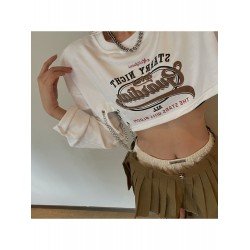  2024 Casual Letter Printed Patchwork Short Top