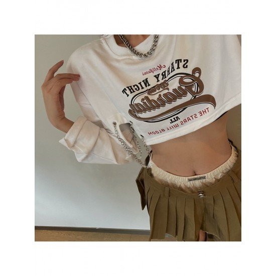  2024 Casual Letter Printed Patchwork Short Top