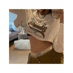  2024 Casual Letter Printed Patchwork Short Top