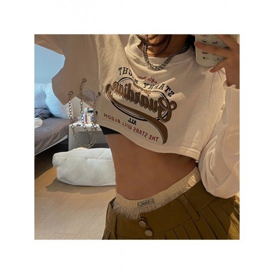  2024 Casual Letter Printed Patchwork Short Top