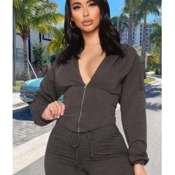  Loose Casual Hooded Zipper Women's Long Sleeve Top