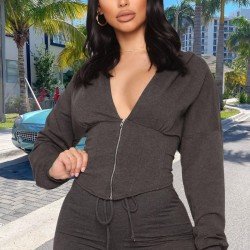  Loose Casual Hooded Zipper Women's Long Sleeve Top