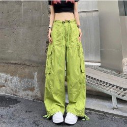 Hip Hop Solid Black Unisex Loose Cargo Trousers