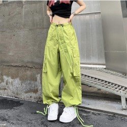 Hip Hop Solid Black Unisex Loose Cargo Trousers