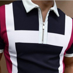 Contrast Color Quarter-zip Short Sleeve Polo Shirts