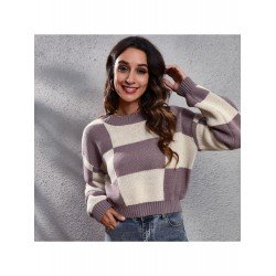 Casual Loose Contrast Color Women's Sweater  Casual Loose Contrast Color Women's Sweater