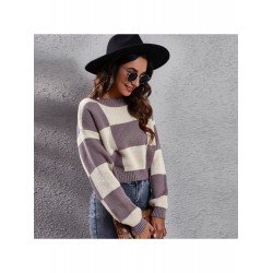 Casual Loose Contrast Color Women's Sweater  Casual Loose Contrast Color Women's Sweater