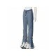 Designer Patchwork Straight Leg Blue Jeans 