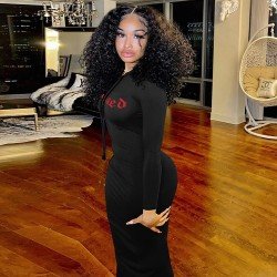 Casual Letter Printed Hooded Collar Maxi Dresses Casual Letter Printed Hooded Collar Maxi Dresses