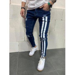 Blue Ripped Printed Skinny Jeans For Men Blue Ripped Printed Skinny Jeans For Men
