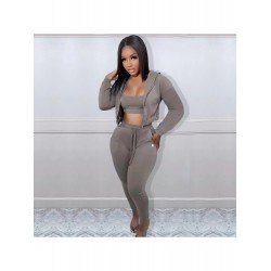 Pure Color Leisure Hooded Women's Three-piece Set  Pure Color Leisure Hooded Women's Three-piece Set