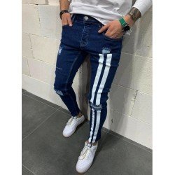 Blue Ripped Printed Skinny Jeans For Men Blue Ripped Printed Skinny Jeans For Men