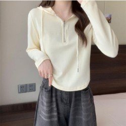  2024 Pure Color Hooded Long Sleeve Sweater