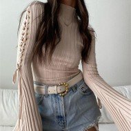 Tie Wrap Designer Solid Long Sleeve Bodysuits