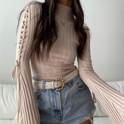 Tie Wrap Designer Solid Long Sleeve Bodysuits