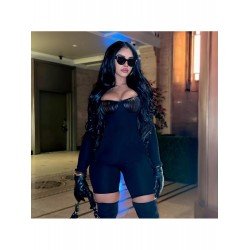 Street Black Square Neck Long Sleeve Skinny Rompers Street Black Square Neck Long Sleeve Skinny Rompers