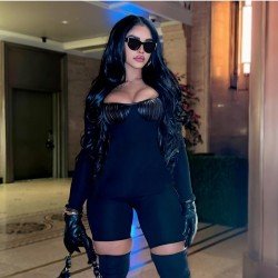 Street Black Square Neck Long Sleeve Skinny Rompers