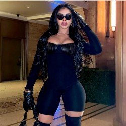Street Black Square Neck Long Sleeve Skinny Rompers