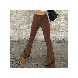 Y2K Style Solid Elastic Waist Flare Trousers Y2K Style Solid Elastic Waist Flare Trousers