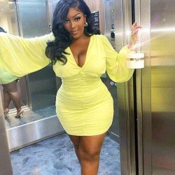  Sexy V-Neck Pure Color Hip Sleeveless Dress