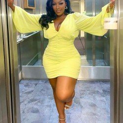  Sexy V-Neck Pure Color Hip Sleeveless Dress