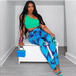  2024 Summer Blue Printing Long Pants For Women