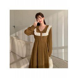 College Style Doll Collar Corduroy Long Sleeve Dress  College Style Doll Collar Corduroy Long Sleeve Dress
