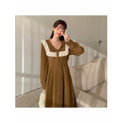 College Style Doll Collar Corduroy Long Sleeve Dress  College Style Doll Collar Corduroy Long Sleeve Dress