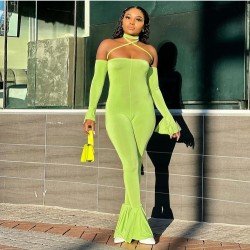 Off The Shoulder Halter Solid Jumpsuits