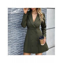 Pure Color Temperament Lapel Women's Long Sleeve Dress  Pure Color Temperament Lapel Women's Long Sleeve Dress