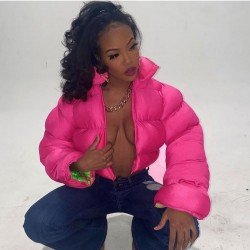  Pure Color Cotton Women's Crop Long Sleeve Down