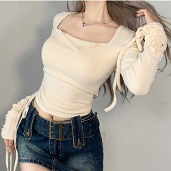 Designer Ruched Long Sleeve Ladies Tops
