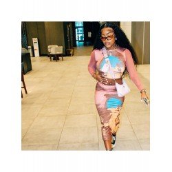 Fashion Figure Pattern Top And Hip Skirt Suit  Fashion Figure Pattern Top And Hip Skirt Suit