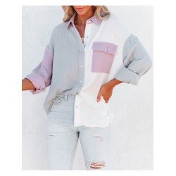 Summer Contrast Color Temperament Long Sleeve Shirt  Summer Contrast Color Temperament Long Sleeve Shirt