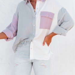  Summer Contrast Color Temperament Long Sleeve Shirt