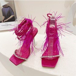  PU Rhinestone Square Head High Heels