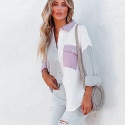  Summer Contrast Color Temperament Long Sleeve Shirt