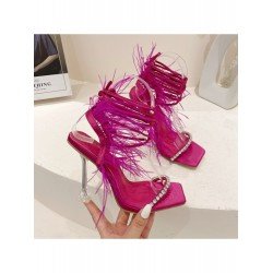 PU Rhinestone Square Head High Heels  PU Rhinestone Square Head High Heels