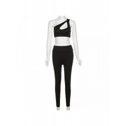 Cut Out Cropped One Shoulder Top And Trouser Sets