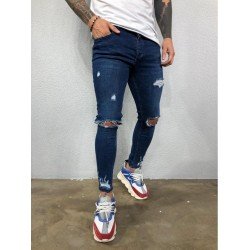 Fashion Pure Color Ripped Men's Denim Jeans  Fashion Pure Color Ripped Men's Denim Jeans