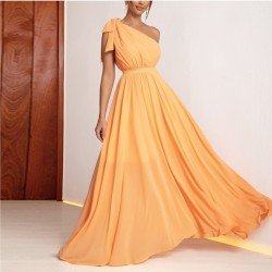  Summer Slant Shoulder Floor-length Evening Dress