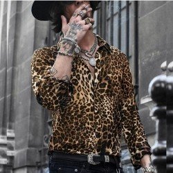  Casual Leopard Print Long Sleeve Men's Shirt