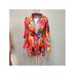 Gradient Color Leopard Blazer And Short Suit Sets Gradient Color Leopard Blazer And Short Suit Sets