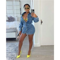 Fall Solid Long Sleeve Denim Short Dress Fall Solid Long Sleeve Denim Short Dress