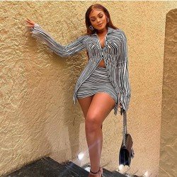 Striped Fall Matching 2 Piece Skirt Sets