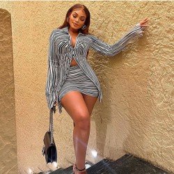 Striped Fall Matching 2 Piece Skirt Sets