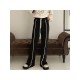 Casual Patchwork Drawstring Leg Black Long Pant Trousers