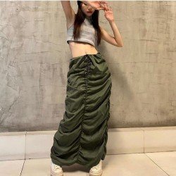 Designer Ruched Solid Loose Maxi Skirts For Ladies
